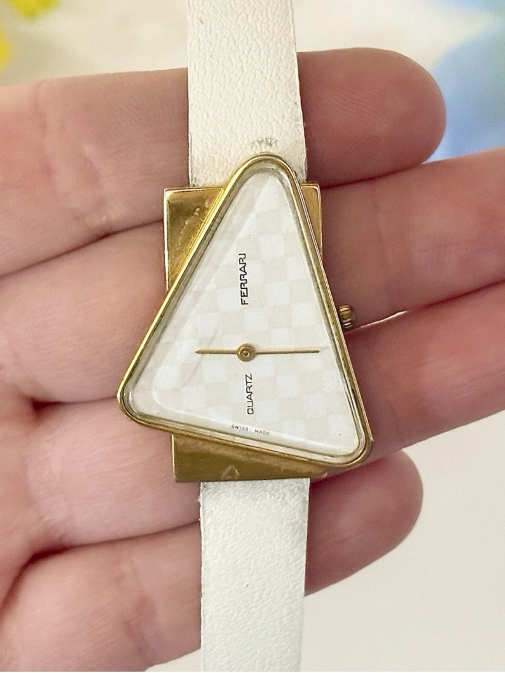 Rare Ferrari Swiss-Made Gold Triangular Geometric Asymmetrical Checkered Watch